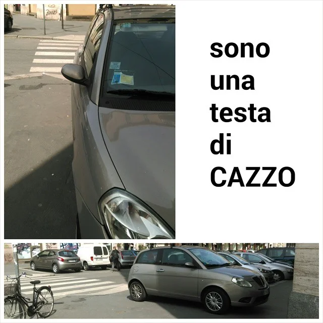 parcheggio milanese. & 034;Avrei potuto lasciare la macchina sulle strisce ma avrei dato troppo poco fastidio, meglio lasciarla sul marciapiede bloccando tutti. park howtopark asshole milaneseimbruttito from Instagram Polodegoma