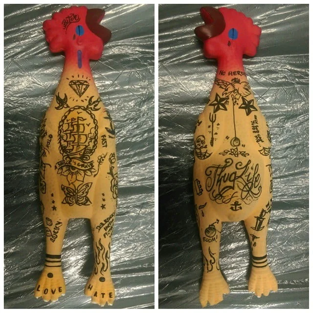rubberchicken tattoo thanks @la_peggy Γ¨ fantastico! pollodigomma pollo di gomma yoyo rubber chicken from Instagram Polodegoma