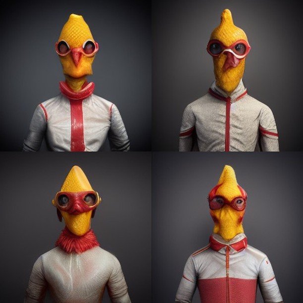 #midjourney rubber chicken, without helmet, realistic, hyper detailed, clear render, sharp